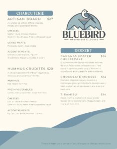 Bluebird Martini Bar & Lounge Food Menu.