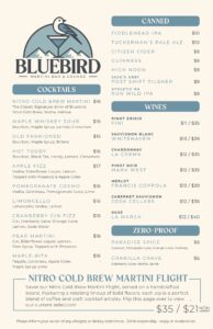 Bluebird Cocktail Menu
